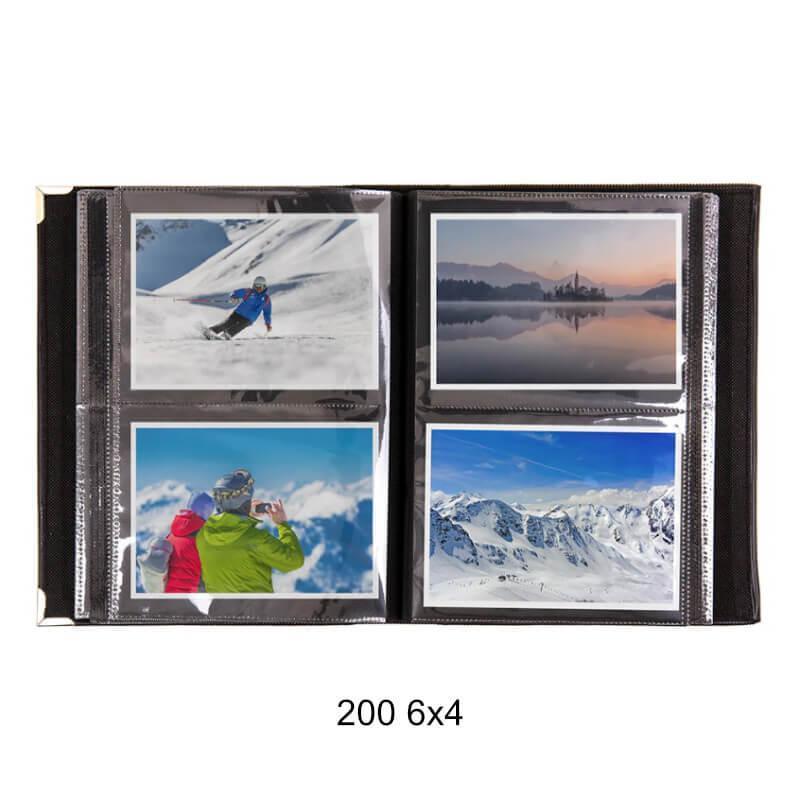 6x4 photos in album, with 2 photos to a slip in page. A Very economical album.