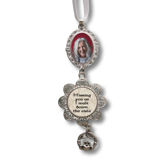 Custom celtic bridal bouquet charm with picture inside.