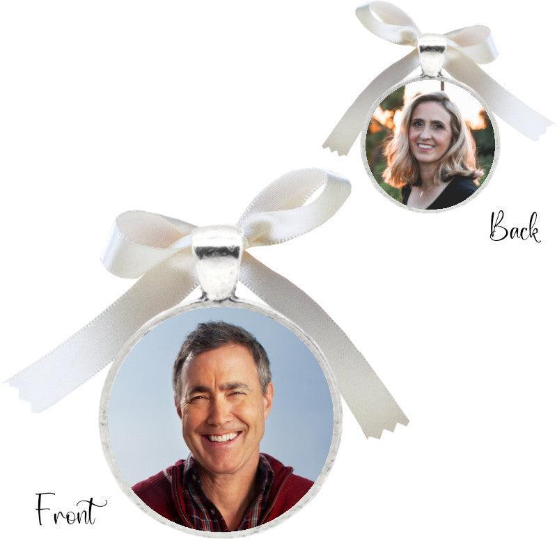 Bridal memory charm with a photo on both sides, made in Ireland.