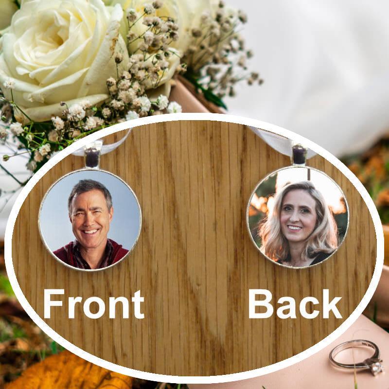 Double sided bridal memory charm with personalised photos.