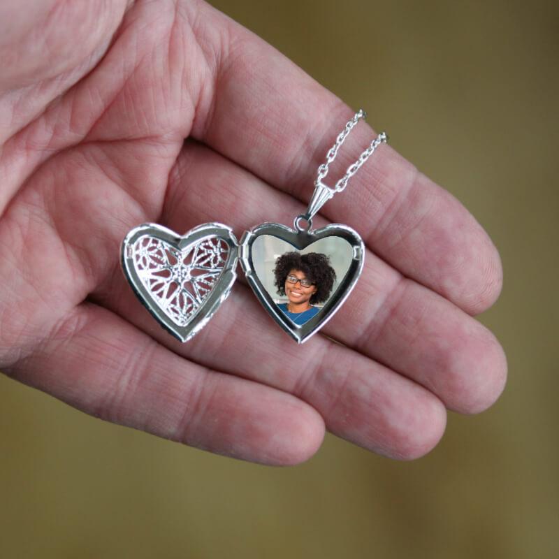 Heart-shaped personalised photo locket necklace for your precious moments.