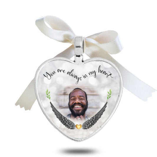 Heart shaped wedding charm with a photo of a loved one.