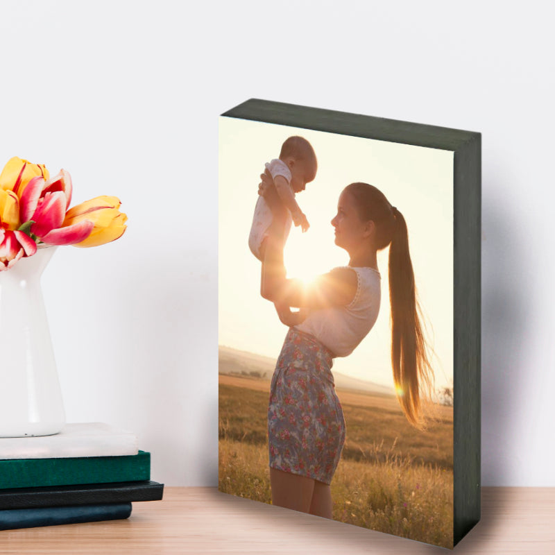 Personalised photo block with a photo print on the front.