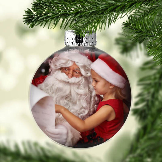 Christmas tree bauble decoration with a photo inside and you can hang it on your Christmas tree.