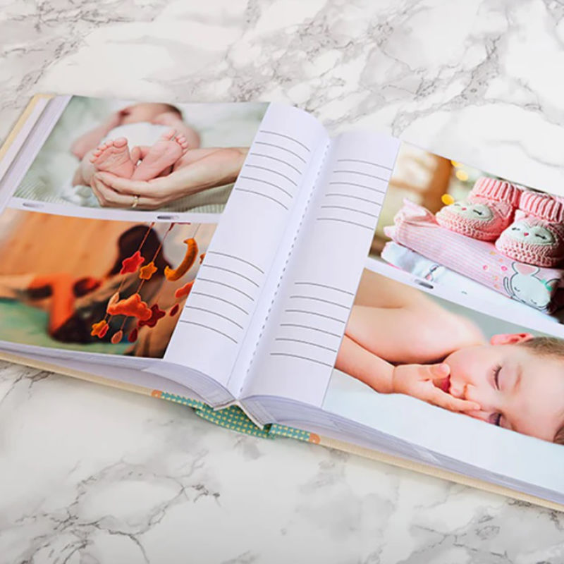 Memo space beside photos in album for writing notes.