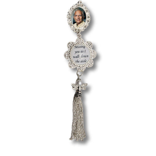 wedding bouquet charm with photo and a verse and an angel