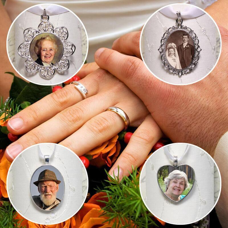 Elegant Wedding Bouquet Charm Locket with Photo for Brides.