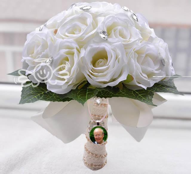 Bridal bouquet double photo charm, a photo on each side.