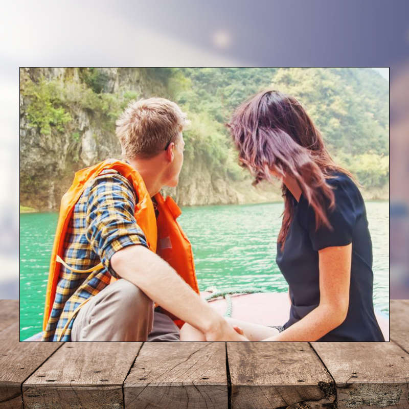 photo on a wooden block with a black edge, made in Ireland with fast delivery.