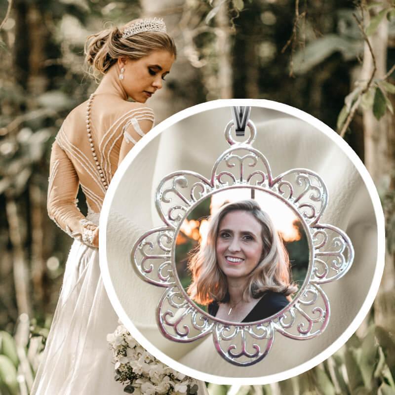 Memorial Wedding Bouquet Charm with Personalized Locket Picture.