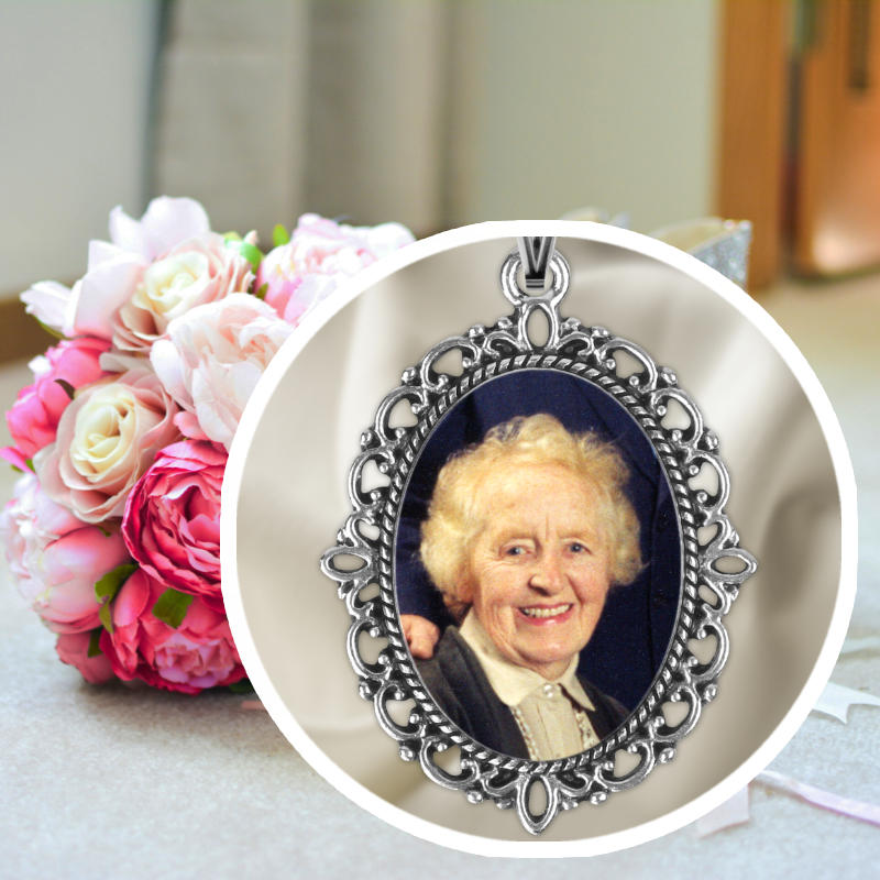 Silver wedding memorial pendant with a photo of a loved one. An ideal memorial gift made in Ireland. 