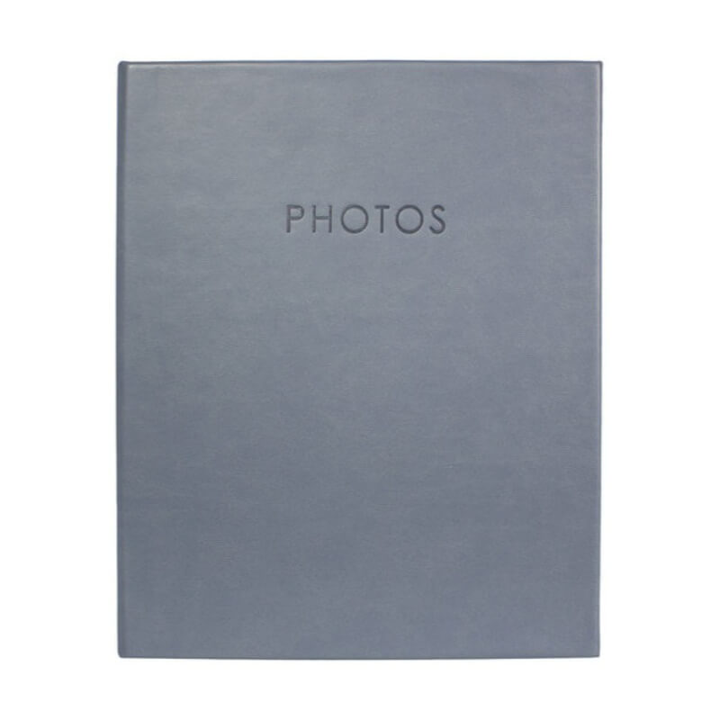Gray photo album with 'PHOTOS' text on a white background