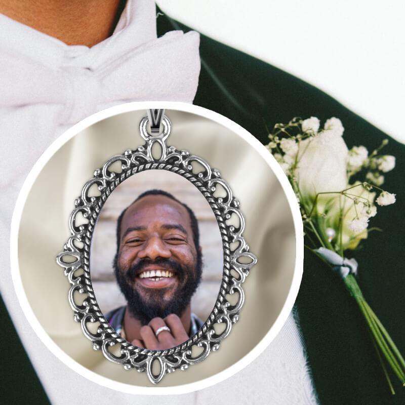 Memorial pin for groom or for brides bouquet.