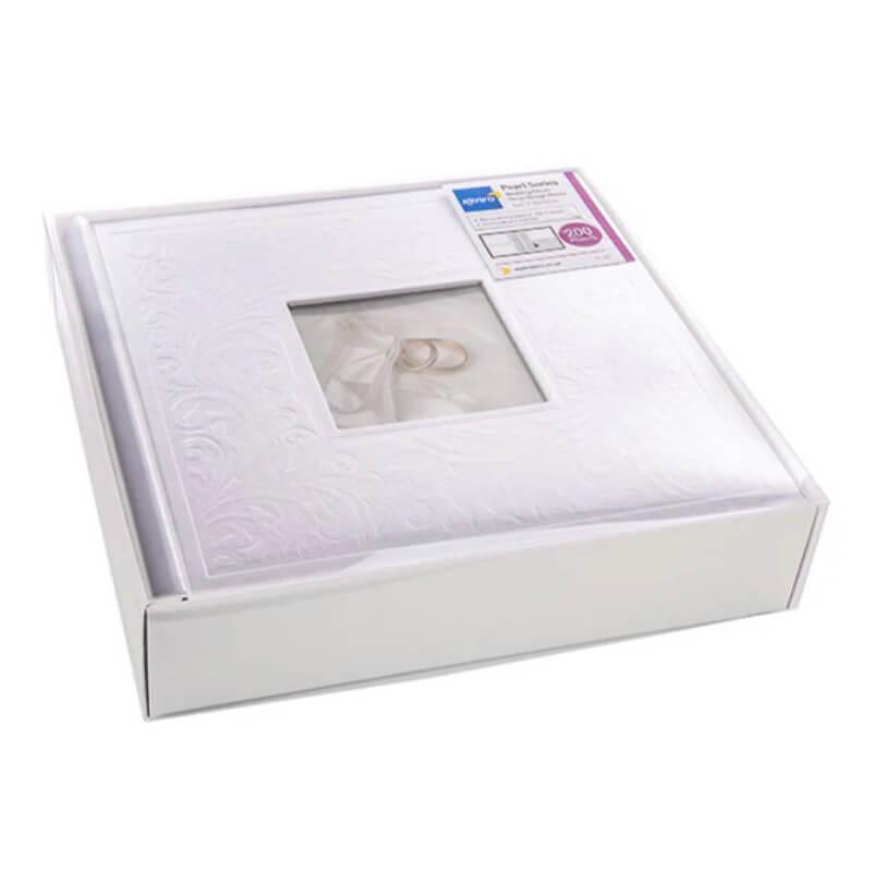 Embossed white wedding photo album in presentation box from Ireland's leading online store.