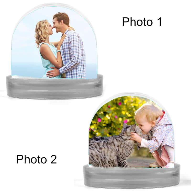 You can have two photos in this fun snow globe. Just upload your photos and see how they will look.