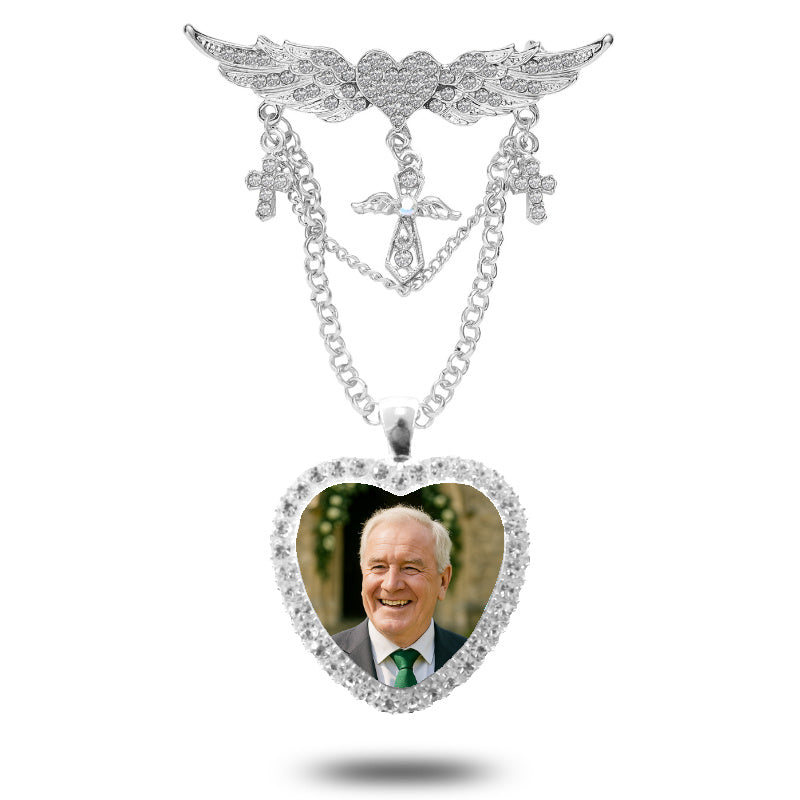 silver rhinestone brooch and heart, a bit of bling for your wedding memorial photo charm
