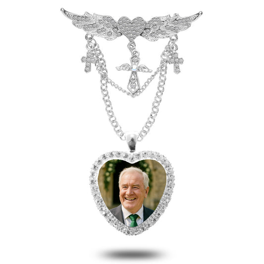 silver rhinestone brooch and heart, a bit of bling for your wedding memorial photo charm