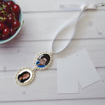 double photo in oval filigree wedding bouquet charm