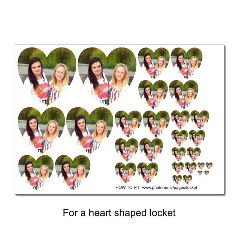 A photo for heart shaped locket print with 15 different size images. Available in Dublin, Cork, Galway, Sligo and all Ireland.