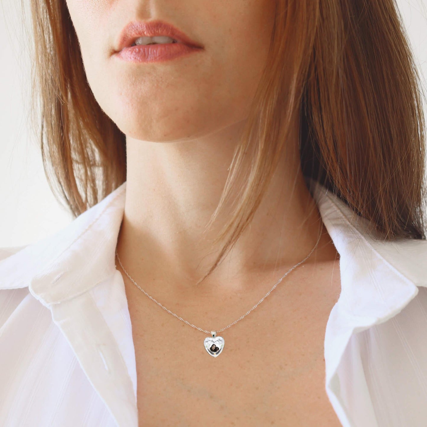 Unique heart necklace with a photo on a silver chain. Made in Sligo, Ireland.