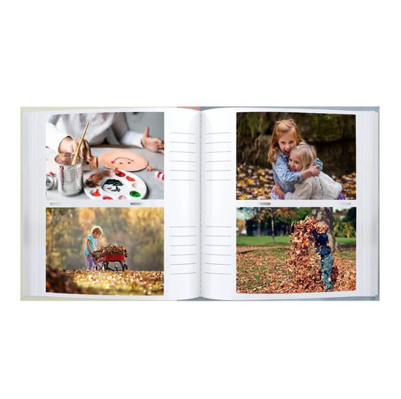 Photo album with a memo space for writing noptes beside the picture.
