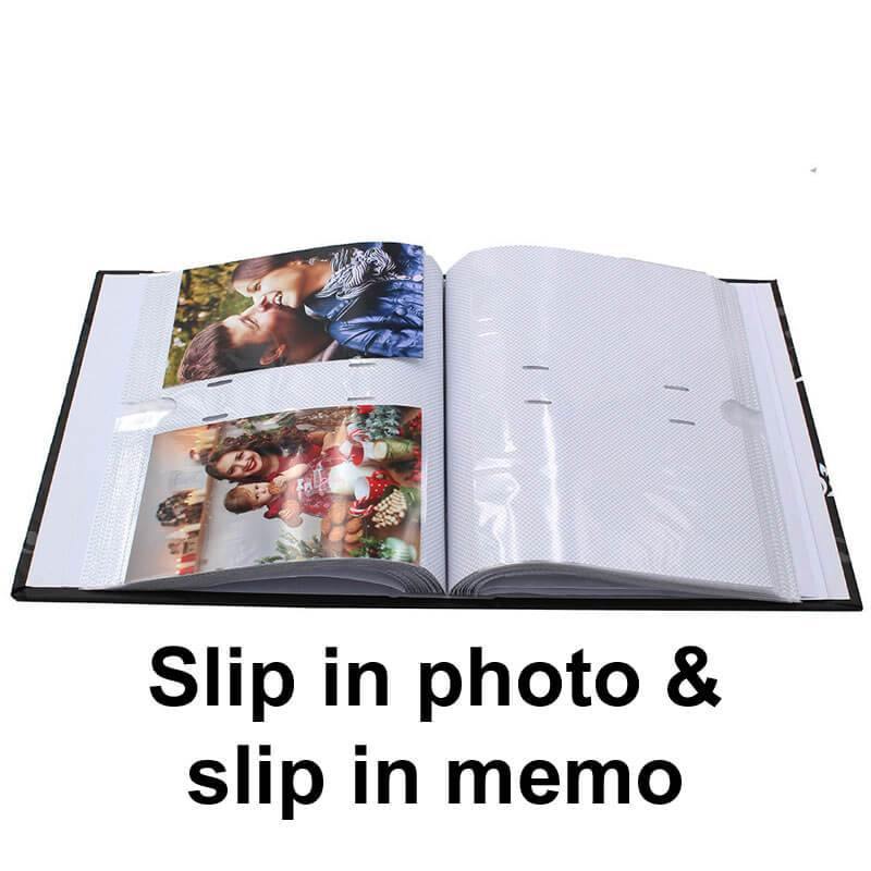 slip in photo album with a memo