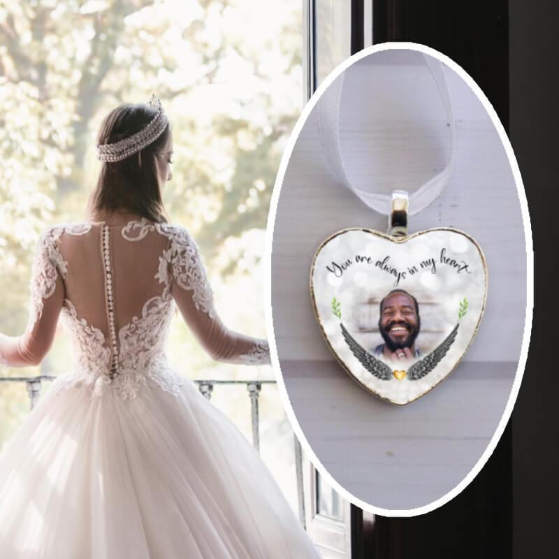 On your wedding day remember them with a heart shaped bridal photo charm.